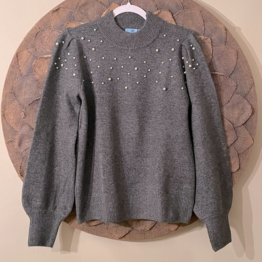 CeCe Women's Scattered-Pearl Crewneck Sweater